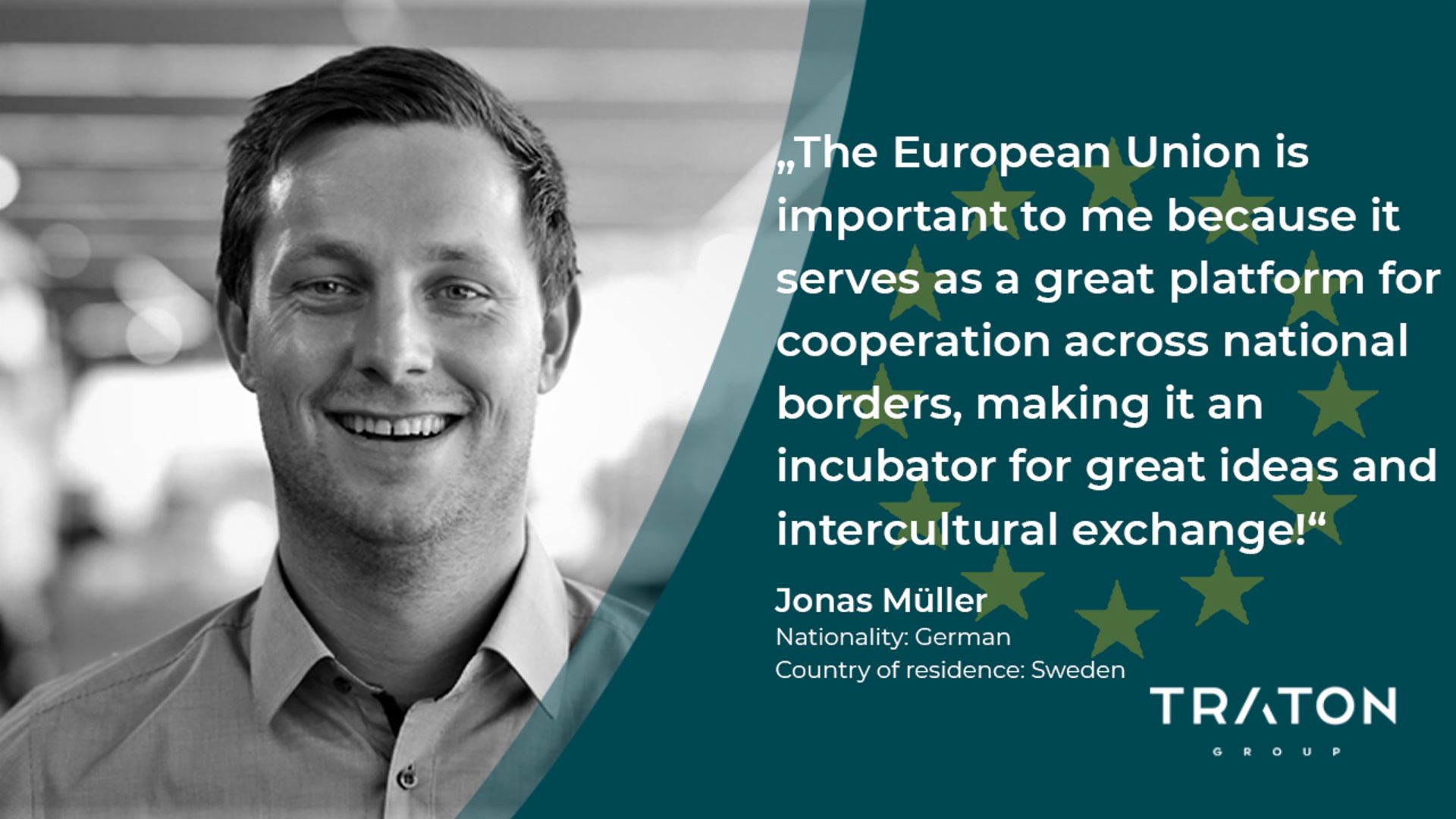 Jonas Müller, a Traton employee, explains the importance of the EU for him.